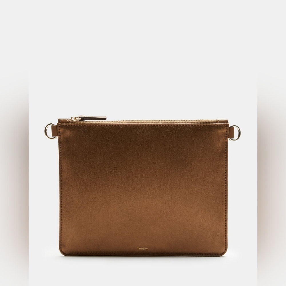 Rare! New Theory Transformer Pouch Clutch in Brown "Cider" Satin Leather Lined